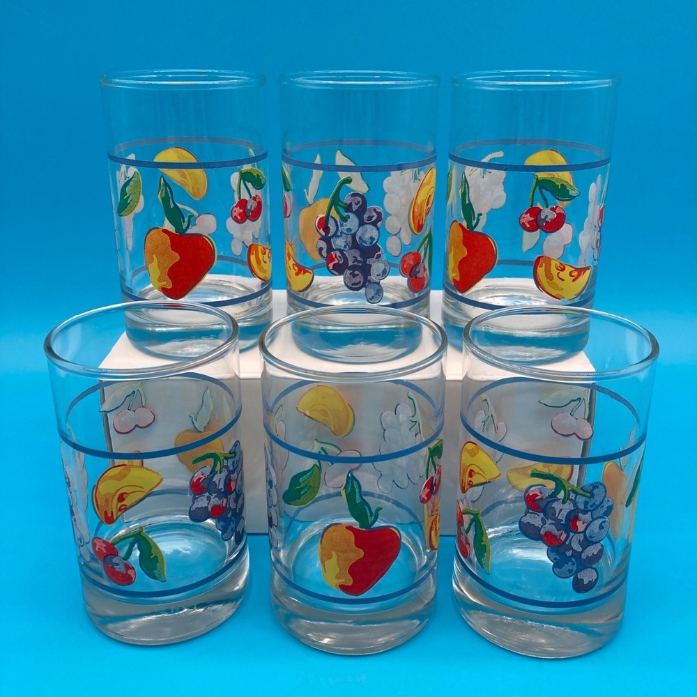 Vintage Libbey Fruit Tumblers Set of 6 - Mid-Century Juice Glasses Retro Kitchen